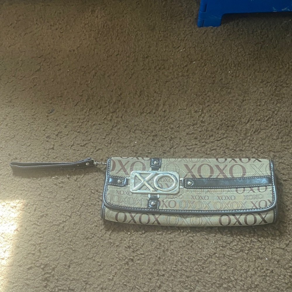 XOXO Tan and Black Logo Wristlet